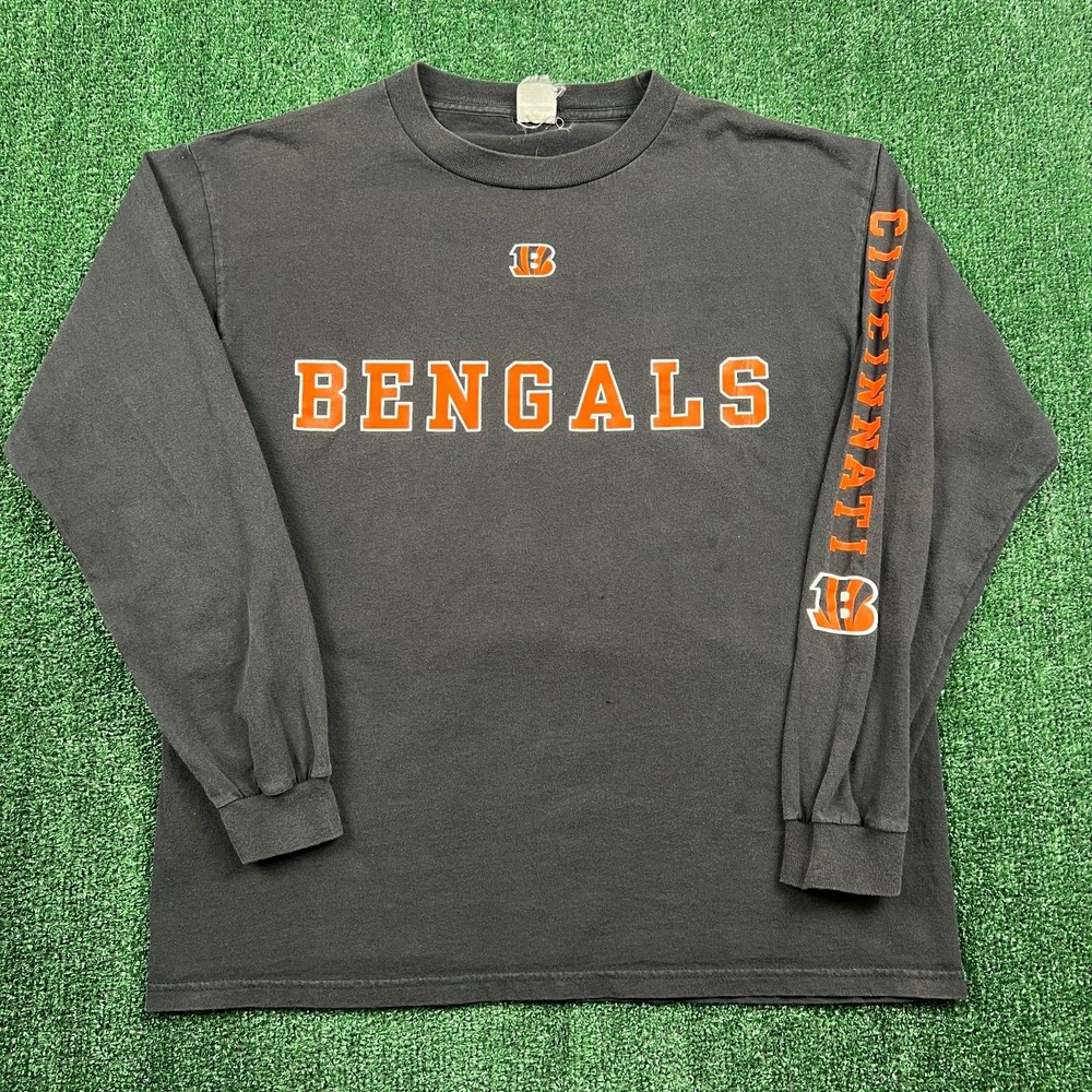 VTG‎ NFL Cincinnati Benglas T-Shirt Mens XL Faded Black Long Sleeve Spellout 90s